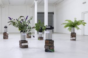 Marie Ouazzani & Nicolas Carrier, Invasive Passengers, 2019, thermos en libre-service, infusions, textes, briques, plantes, production Catalyst Arts © Ouazzani Carrier