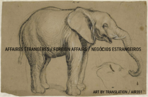 Drawing by Le Brun of the elephant from Congo offered by Alphonse VI, King of Portugal to Louis XIV, King of France in 1664